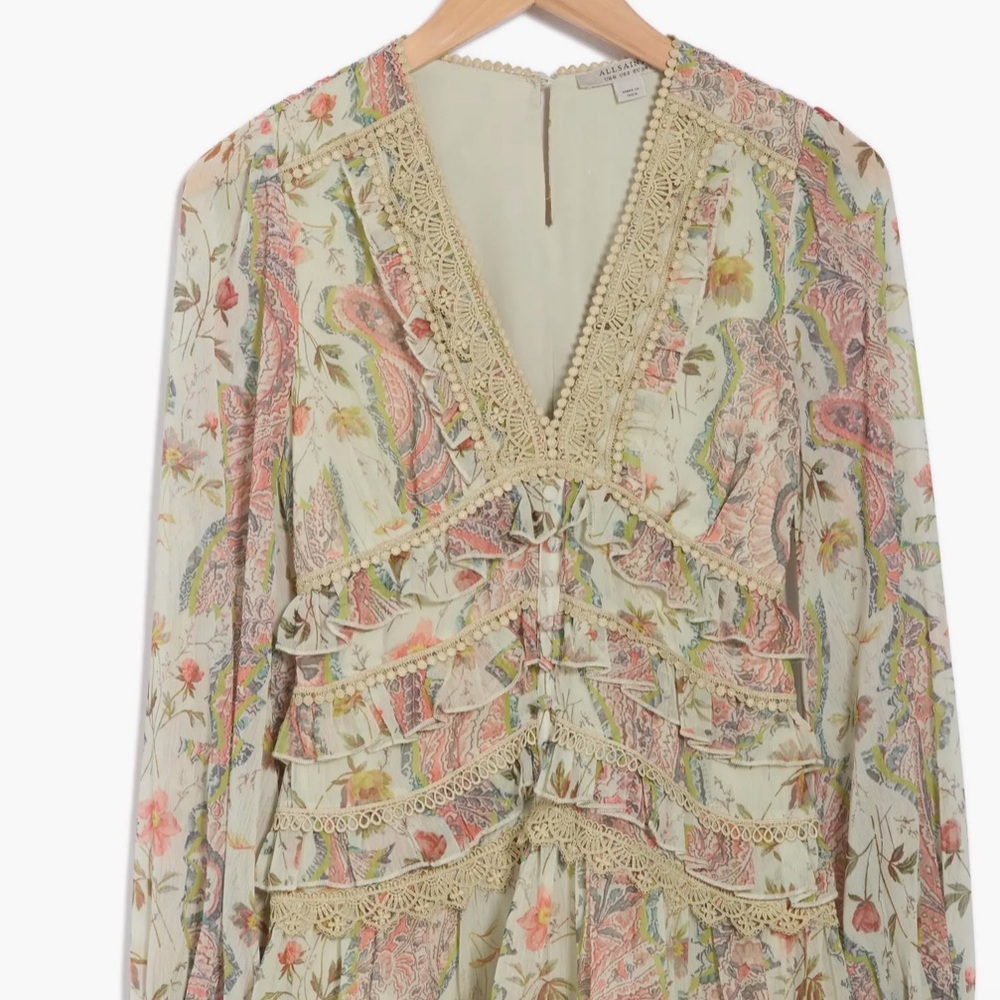 All Saints Green and Pink Long Sleeve Ruffled Sundress - Picture 3 of 4